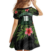 Custom Hawaii Volleyball Family Matching Off Shoulder Short Dress and Hawaiian Shirt Kakau Abstract and Tropical Plants Black Color - Polynesian Pride