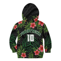 Custom Hawaii Volleyball Kid Hoodie Kakau Abstract and Tropical Plants Black Color - Polynesian Pride