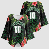 Custom Hawaii Volleyball Kimono Sleeve Blouse Kakau Abstract and Tropical Plants Black Color - Polynesian Pride