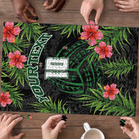 Custom Hawaii Volleyball Puzzle Kakau Abstract and Tropical Plants Black Color - Polynesian Pride