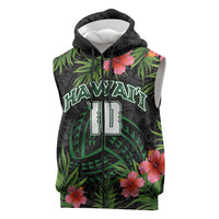 Custom Hawaii Volleyball Sleeveless Zip Hoodie Kakau Abstract and Tropical Plants Black Color - Polynesian Pride