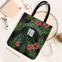 Custom Hawaii Volleyball Tote Bag Kakau Abstract and Tropical Plants Black Color - Polynesian Pride