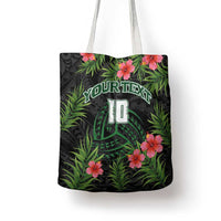 Custom Hawaii Volleyball Tote Bag Kakau Abstract and Tropical Plants Black Color - Polynesian Pride
