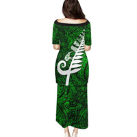 New Zealand Family Matching Puletasi Dress and Hawaiian Shirt Silver Fern and Maori Symbols Papua Shell Green Style LT03 - Polynesian Pride