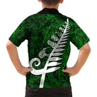 New Zealand Hawaiian Shirt Silver Fern and Maori Symbols Papua Shell Green Style LT03 - Polynesian Pride