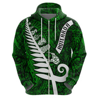 New Zealand Hoodie Silver Fern and Maori Symbols Papua Shell Green Style LT03 - Polynesian Pride