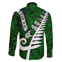 Personalized New Zealand Family Matching Long Sleeve Bodycon Dress and Hawaiian Shirt Silver Fern and Maori Symbols Papua Shell Green Style LT03 - Polynesian Pride