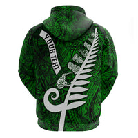 Personalized New Zealand Hoodie Silver Fern and Maori Symbols Papua Shell Green Style LT03 - Polynesian Pride