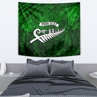 Personalized New Zealand Tapestry Silver Fern and Maori Symbols Papua Shell Green Style LT03 - Polynesian Pride