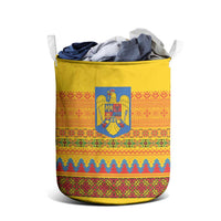 Romania Merry Christmas Laundry Basket Romania Emblem Traditional Folk Art - Polynesian Pride