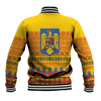 Romania Merry Christmas Baseball Jacket Romania Emblem Traditional Folk Art - Polynesian Pride