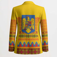 Romania Merry Christmas Blazer Romania Emblem Traditional Folk Art - Polynesian Pride