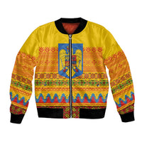 Romania Merry Christmas Bomber Jacket Romania Emblem Traditional Folk Art - Polynesian Pride