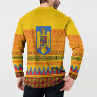 Romania Merry Christmas Button Sweatshirt Romania Emblem Traditional Folk Art - Polynesian Pride