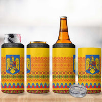 Romania Merry Christmas 4 in 1 Can Cooler Tumbler Romania Emblem Traditional Folk Art - Polynesian Pride