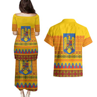 Romania Merry Christmas Couples Matching Puletasi and Hawaiian Shirt Romania Emblem Traditional Folk Art - Polynesian Pride