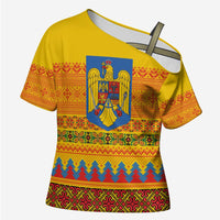 Romania Merry Christmas Cross Shoulder Shirt Romania Emblem Traditional Folk Art - Polynesian Pride