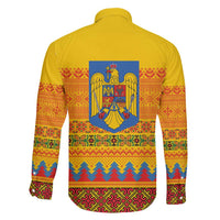 Romania Merry Christmas Family Matching Long Sleeve Bodycon Dress and Hawaiian Shirt Romania Emblem Traditional Folk Art - Polynesian Pride