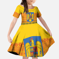 Romania Merry Christmas Family Matching Off The Shoulder Long Sleeve Dress and Hawaiian Shirt Romania Emblem Traditional Folk Art - Polynesian Pride