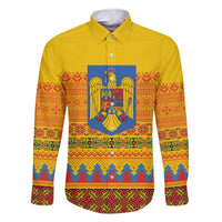Romania Merry Christmas Family Matching Off The Shoulder Long Sleeve Dress and Hawaiian Shirt Romania Emblem Traditional Folk Art - Polynesian Pride