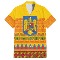 Romania Merry Christmas Family Matching Off Shoulder Maxi Dress and Hawaiian Shirt Romania Emblem Traditional Folk Art - Polynesian Pride