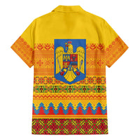 Romania Merry Christmas Family Matching Off Shoulder Short Dress and Hawaiian Shirt Romania Emblem Traditional Folk Art - Polynesian Pride