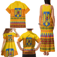 Romania Merry Christmas Family Matching Tank Maxi Dress and Hawaiian Shirt Romania Emblem Traditional Folk Art - Polynesian Pride