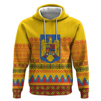 Romania Merry Christmas Hoodie Romania Emblem Traditional Folk Art - Polynesian Pride
