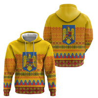 Romania Merry Christmas Hoodie Romania Emblem Traditional Folk Art - Polynesian Pride