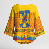 Romania Merry Christmas Kimono Sleeve Blouse Romania Emblem Traditional Folk Art - Polynesian Pride