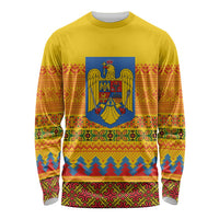 Romania Merry Christmas Long Sleeve Shirt Romania Emblem Traditional Folk Art - Polynesian Pride