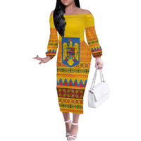 Romania Merry Christmas Off The Shoulder Long Sleeve Dress Romania Emblem Traditional Folk Art - Polynesian Pride