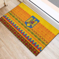 Romania Merry Christmas Rubber Doormat Romania Emblem Traditional Folk Art - Polynesian Pride