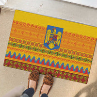 Romania Merry Christmas Rubber Doormat Romania Emblem Traditional Folk Art - Polynesian Pride
