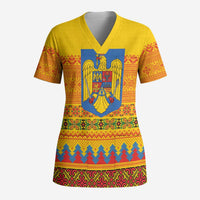 Romania Merry Christmas Scrub Top Romania Emblem Traditional Folk Art - Polynesian Pride
