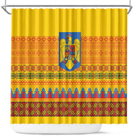 Romania Merry Christmas Shower Curtain Romania Emblem Traditional Folk Art - Polynesian Pride