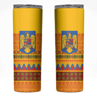 Romania Merry Christmas Skinny Tumbler Romania Emblem Traditional Folk Art - Polynesian Pride