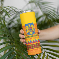 Romania Merry Christmas Skinny Tumbler Romania Emblem Traditional Folk Art - Polynesian Pride