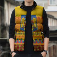 Romania Merry Christmas Sleeveless Puffer Jacket Romania Emblem Traditional Folk Art - Polynesian Pride