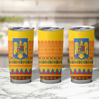 Romania Merry Christmas Tumbler Cup Romania Emblem Traditional Folk Art - Polynesian Pride