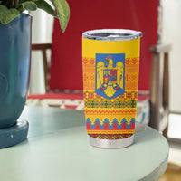 Romania Merry Christmas Tumbler Cup Romania Emblem Traditional Folk Art - Polynesian Pride