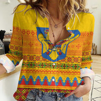 Romania Merry Christmas Women Casual Shirt Romania Emblem Traditional Folk Art - Polynesian Pride