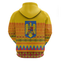 Romania Merry Christmas Zip Hoodie Romania Emblem Traditional Folk Art - Polynesian Pride