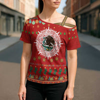 Mexico Merry Christmas Cross Shoulder Shirt Mexican Cultural Emblem Xmas Style - Polynesian Pride