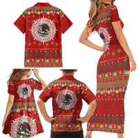 Mexico Merry Christmas Family Matching Short Sleeve Bodycon Dress and Hawaiian Shirt Mexican Cultural Emblem Xmas Style - Polynesian Pride