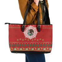 Mexico Merry Christmas Leather Tote Bag Mexican Cultural Emblem Xmas Style - Polynesian Pride