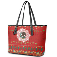 Mexico Merry Christmas Leather Tote Bag Mexican Cultural Emblem Xmas Style - Polynesian Pride