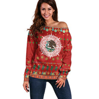 Mexico Merry Christmas Off Shoulder Sweater Mexican Cultural Emblem Xmas Style - Polynesian Pride