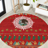 Mexico Merry Christmas Round Carpet Mexican Cultural Emblem Xmas Style - Polynesian Pride