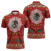 Mexico Merry Christmas Zipper Polo Shirt Mexican Cultural Emblem Xmas Style - Polynesian Pride